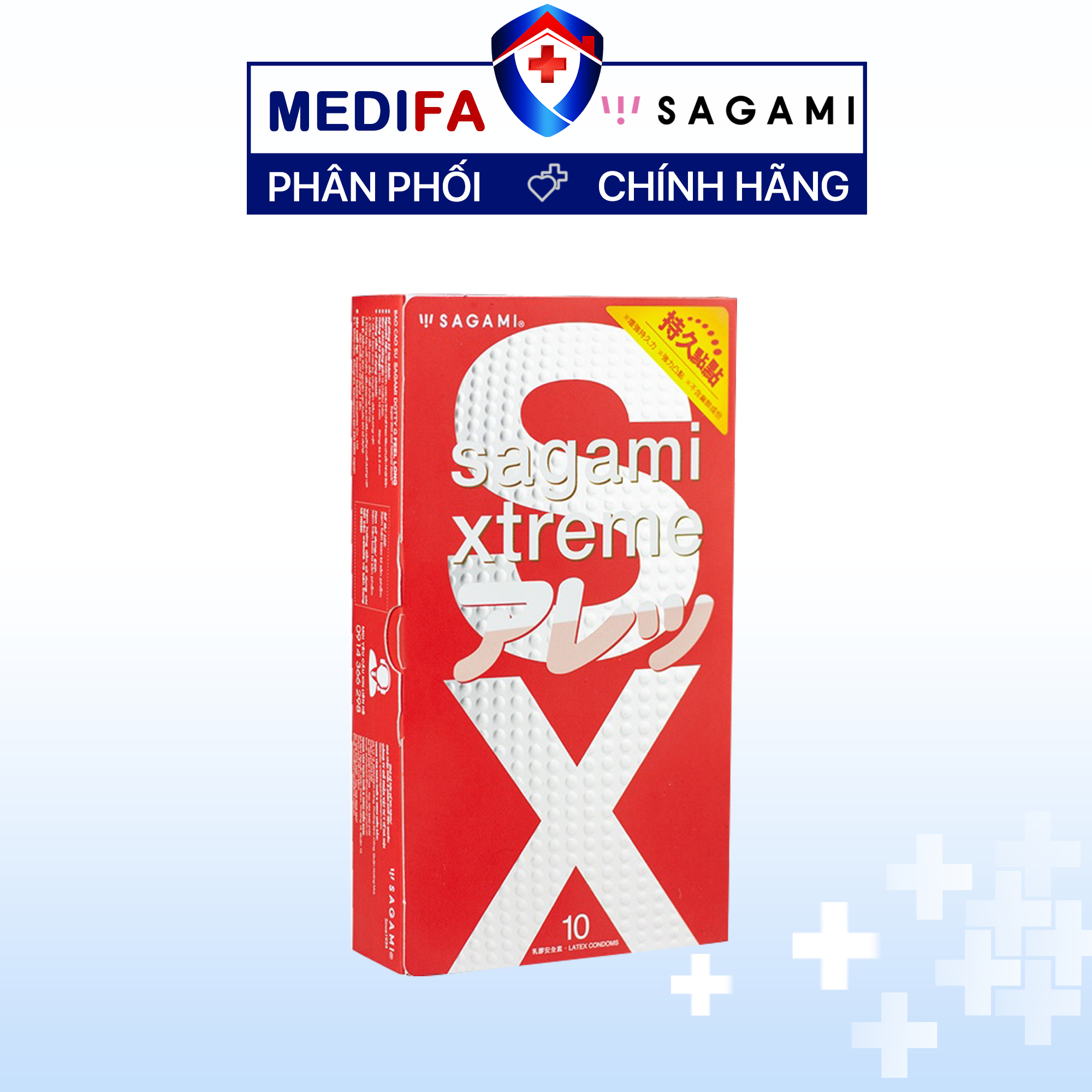 Bao Cao Su Gai Kéo Dài Thời Gian Của Nhật Bản Sagami Xtreme Feel Long (Hộp 10 Chiếc) Không Mùi Cao Su - Tặng 1 Chiếc BCS Power Men - Che Tên Sản Phẩm