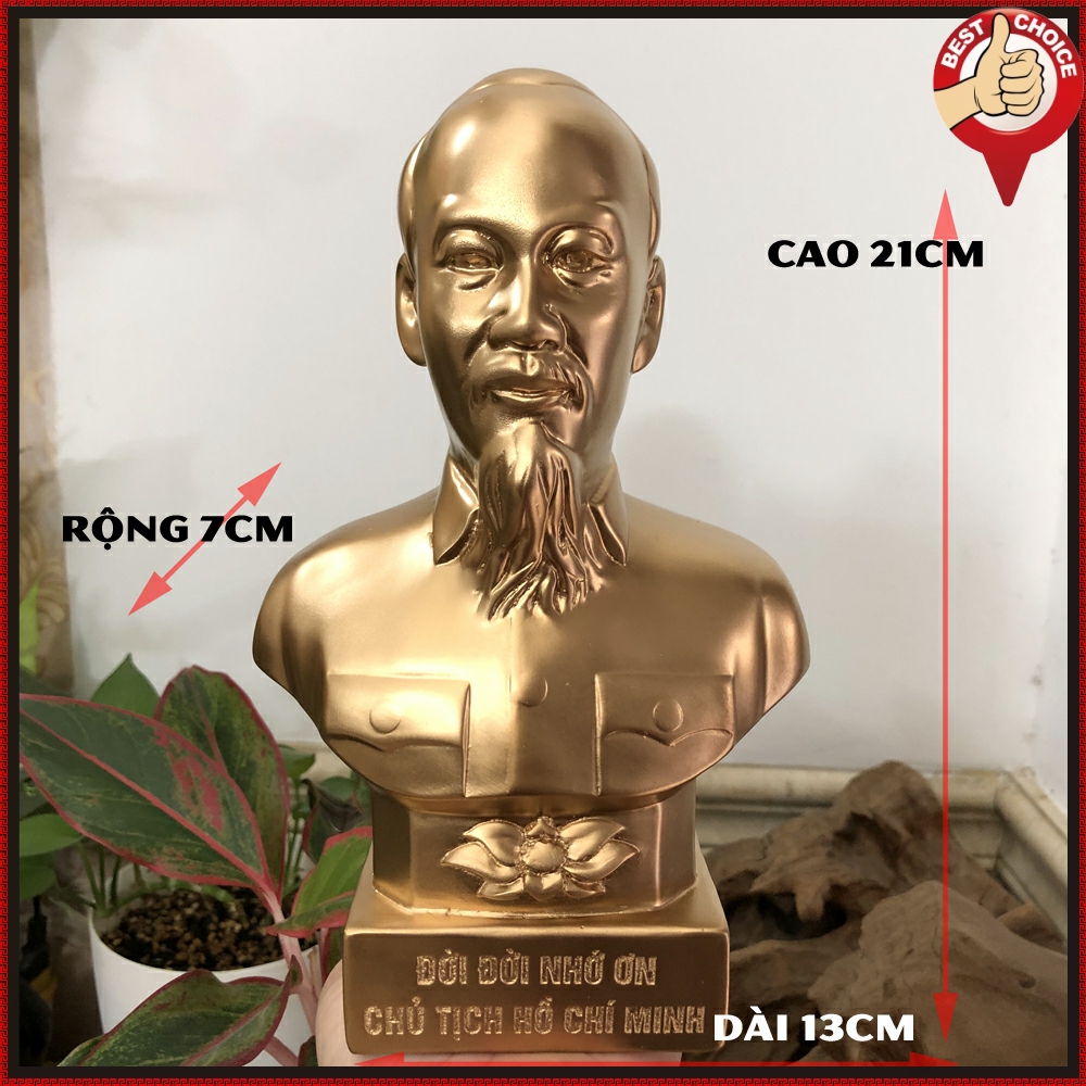 Tượng đá trang trí tượng chân dung bán thân Bác Hồ Chủ Tịch Hồ Chí Minh trang trí phòng làm việc-Cao 21cm - Màu nhũ đồng