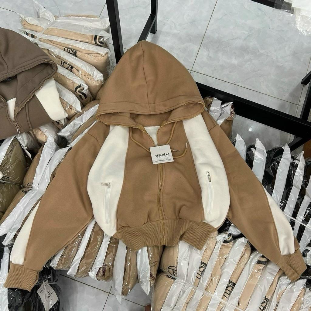 [LZ] Áo khoác chống nắng nữ lửng nỉ dệt xk dày túi khoá phối màu có nón nhiều màu lựa chọn siêu hot-A2171 - hồng