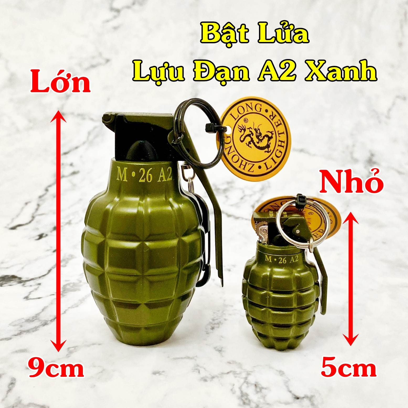 Hột quẹt bật lửa khè móc khóa hình trái lựu A2 Xanh size lớn 9cm kim loại - xài gas