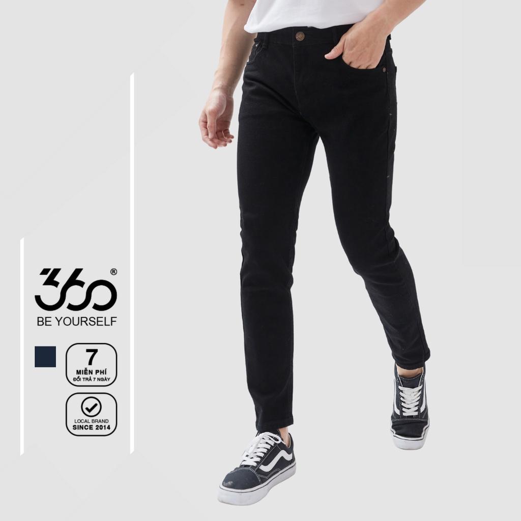 Quần jean nam đen dáng slim fit thương hiệu 360 BOUTIQUE, quần bò trơn - QJDOL008