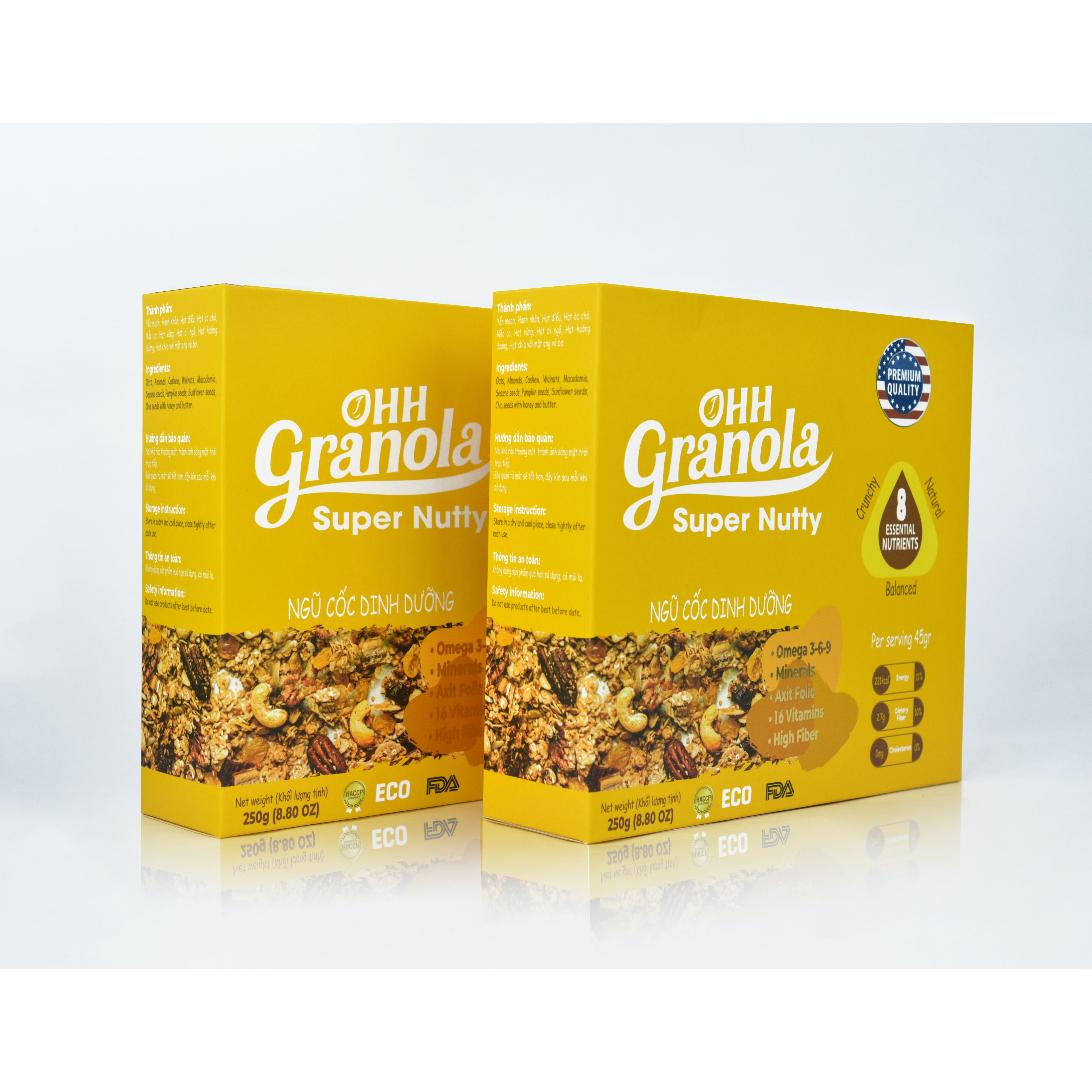 OHH Granola Combo 2 Hộp  Ngũ Cốc Super Nutty Siêu Dinh Dưỡng Từ Hạt Cao Cấp 250g, Phối Trộn 7 Loại Hạt Cao Cấp Theo Tiêu Chuẩn FDA - Hoa Kỳ