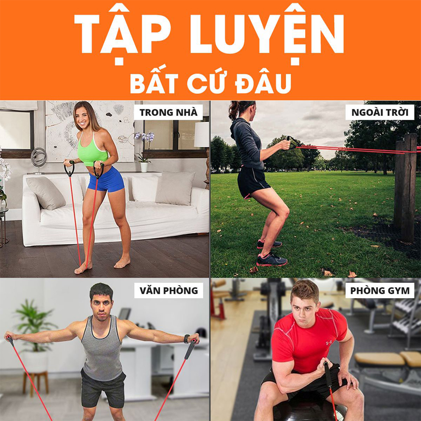 Bộ 5 dây ngũ sắc tập Gym tập thể hình độ đàn hồi cao chịu lực tốt giúp tập luyện cơ tay vai ngực bụng mông chân hiệu quả thiết kế gọn dễ dàng di chuyển