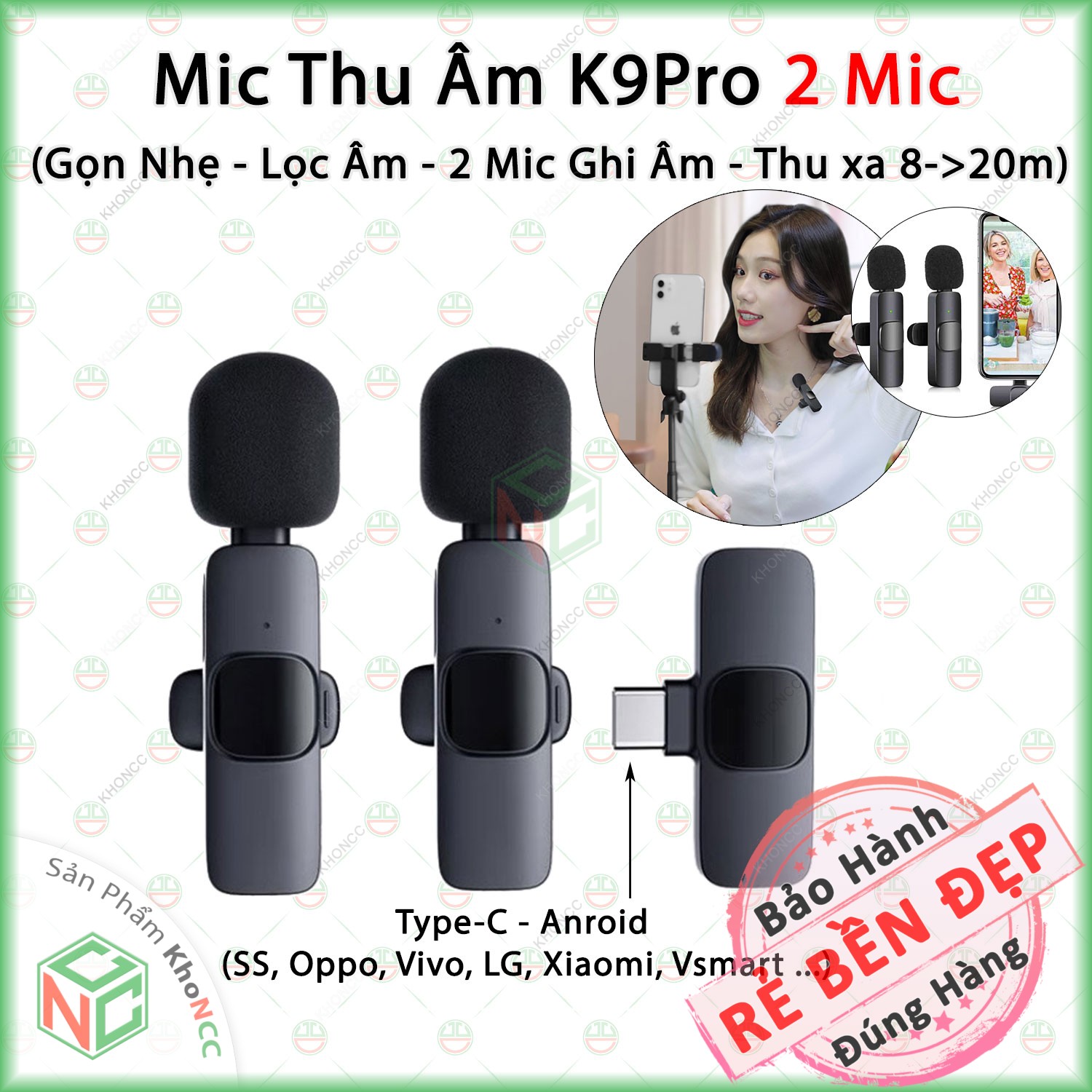 (Chuyên Nghiệp) 02 Micro Thu Âm Gắn Cổ Áo KhoNCC Hàng Chính Hãng Giúp Âm Thanh Sắc Nét - Lọc Nhiễu - Phục Vụ Bán Hàng - Đào Tạo LiveStream - Hát Karaoke Trực Tuyến - KLM-2MicK9Pro
