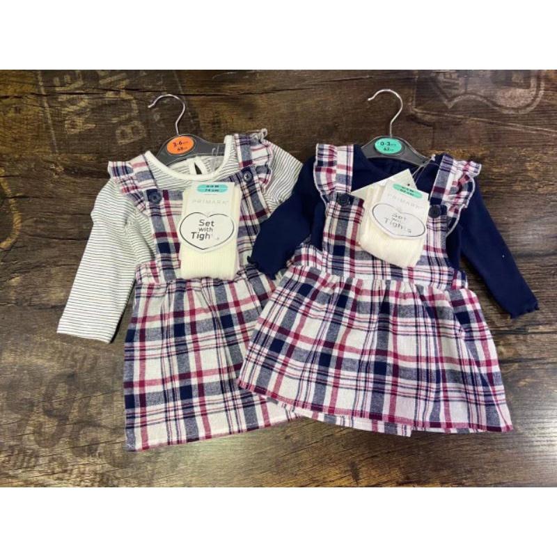 Set 3 chi tiết kẻ caro áo kèm yếm bé gái dư xịn