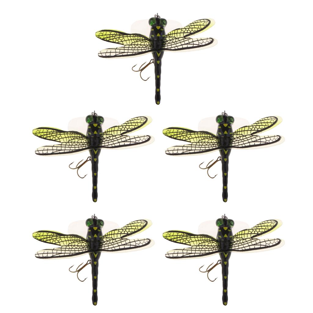 5x Popper Fishing Bait Life-like Dragonfly Floating Fly Fishing Flies Color