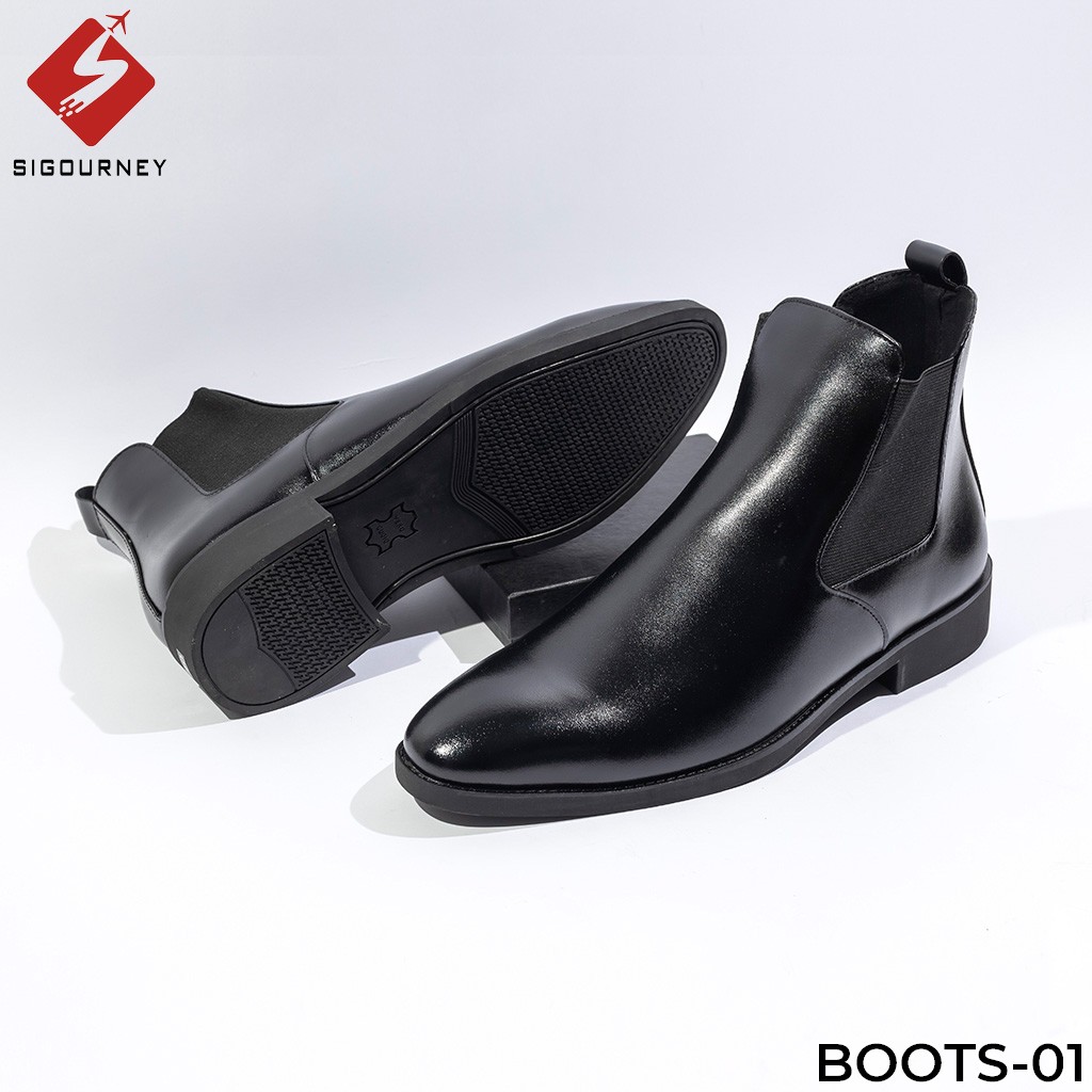 Giày Chelsea Boots DA BÒ THẬT BOOTS-01 Đen Làm Từ Da Bò Nhập Khẩu Bảo Hành 18 Tháng