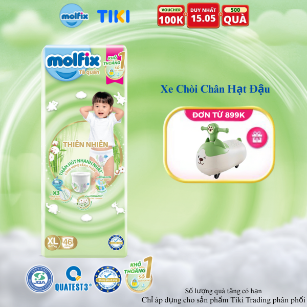 Tã/bỉm quần Molfix Thiên nhiên Super Jumbo XL (12kg - 17kg) - Gói 46 miếng
