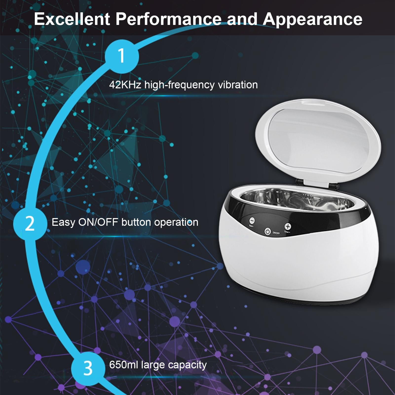 Máy làm sạch phụ kiện như mắt kính, vòng đeo tay, trang sức, vòng cổ,... 42000Hz, rung tần số cao - Đen trắng - Đầu cắm của Hoa Kỳ