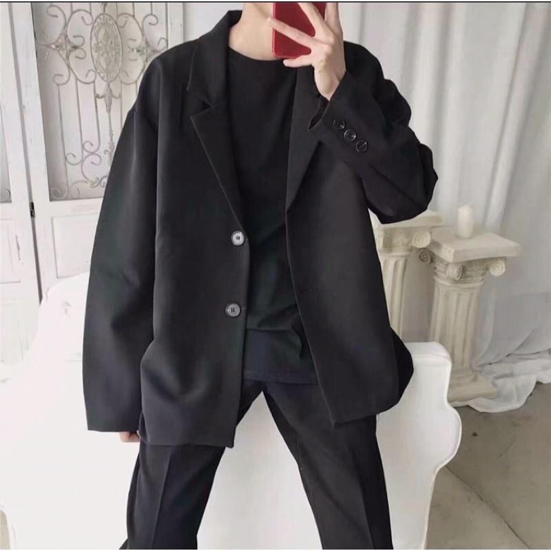 Áo Blazer Nam TRAZ Form Rộng dài tay dáng unisex màu đen nâu phong cách Hàn Quốc