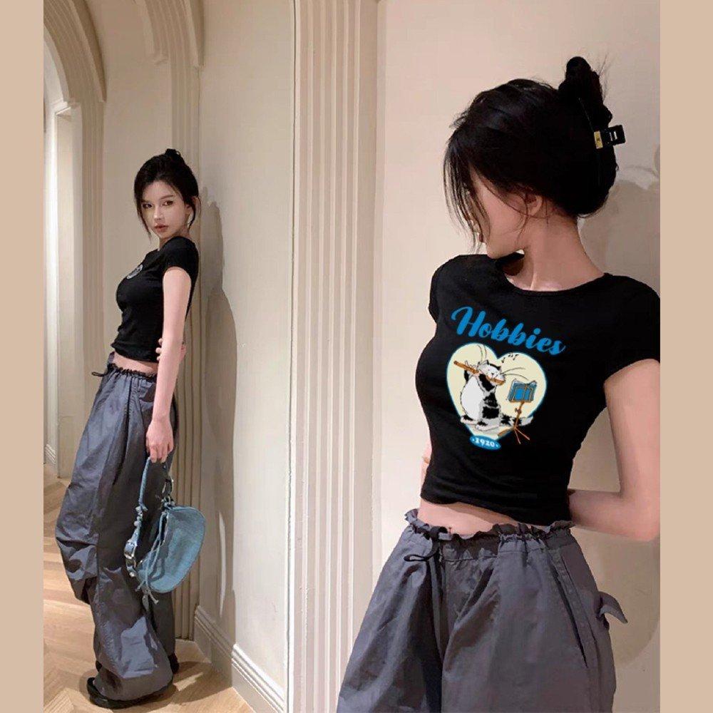 Croptop freesize hình trái tim và Mèo thổi sáo vui nhộn