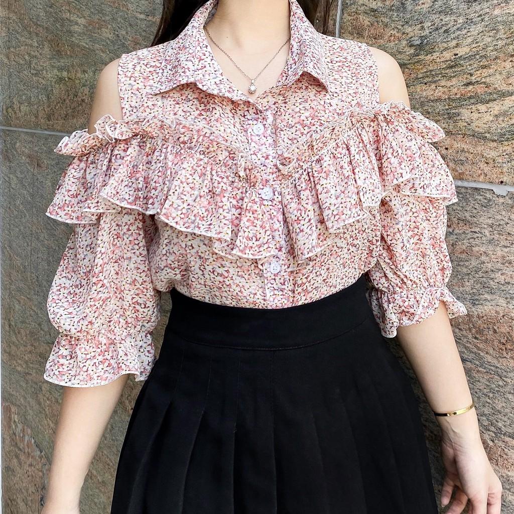 ÁO SƠ MI NỮ HỞ VAI BÈO NHÚN