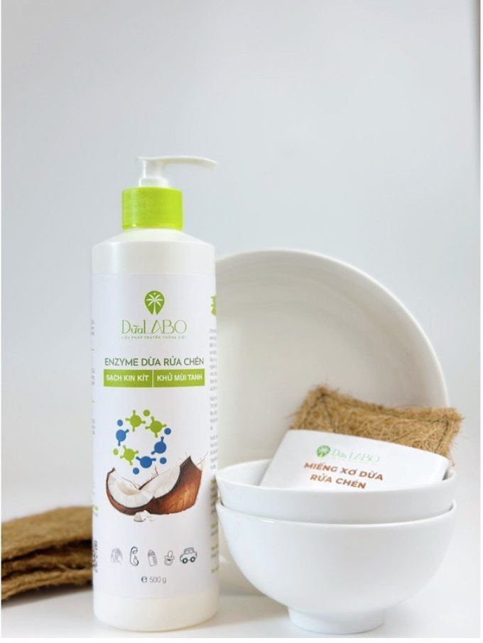 Nước Rửa Chén Enzyme Dừa - Dừa LABO : thành phần thiên nhiên, sạch khin khít, khử mùi, không hại da tay.
