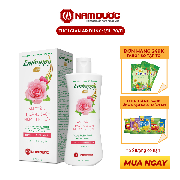 Dung dịch vệ sinh phụ nữ Emhappy new Nam Dược 120ml hương hoa hồng làm sạch nhẹ nhàng