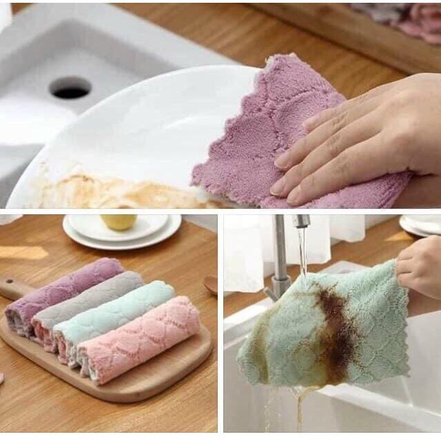 COMBO 5 KHĂN BẾP ĐA NĂNG KT 25*25cm Khăn lau bếp đa năng 2 mặt siêu thấm kháng khuẩn