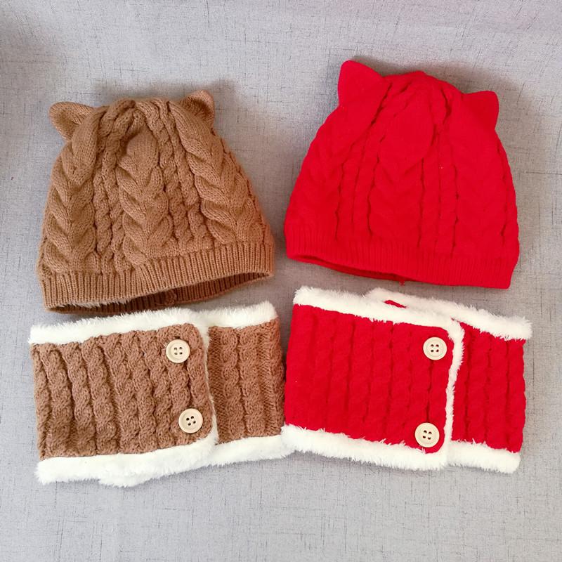 Bé Mùa Đông Snood Bò Bộ Bé Trẻ Em Ấm Nỉ Mũ Và Khăn Bộ Bé Trai Gái Đan Giữ Ấm Cổ Dễ Thương Skullies dành Cho Bé 6-36 Tháng