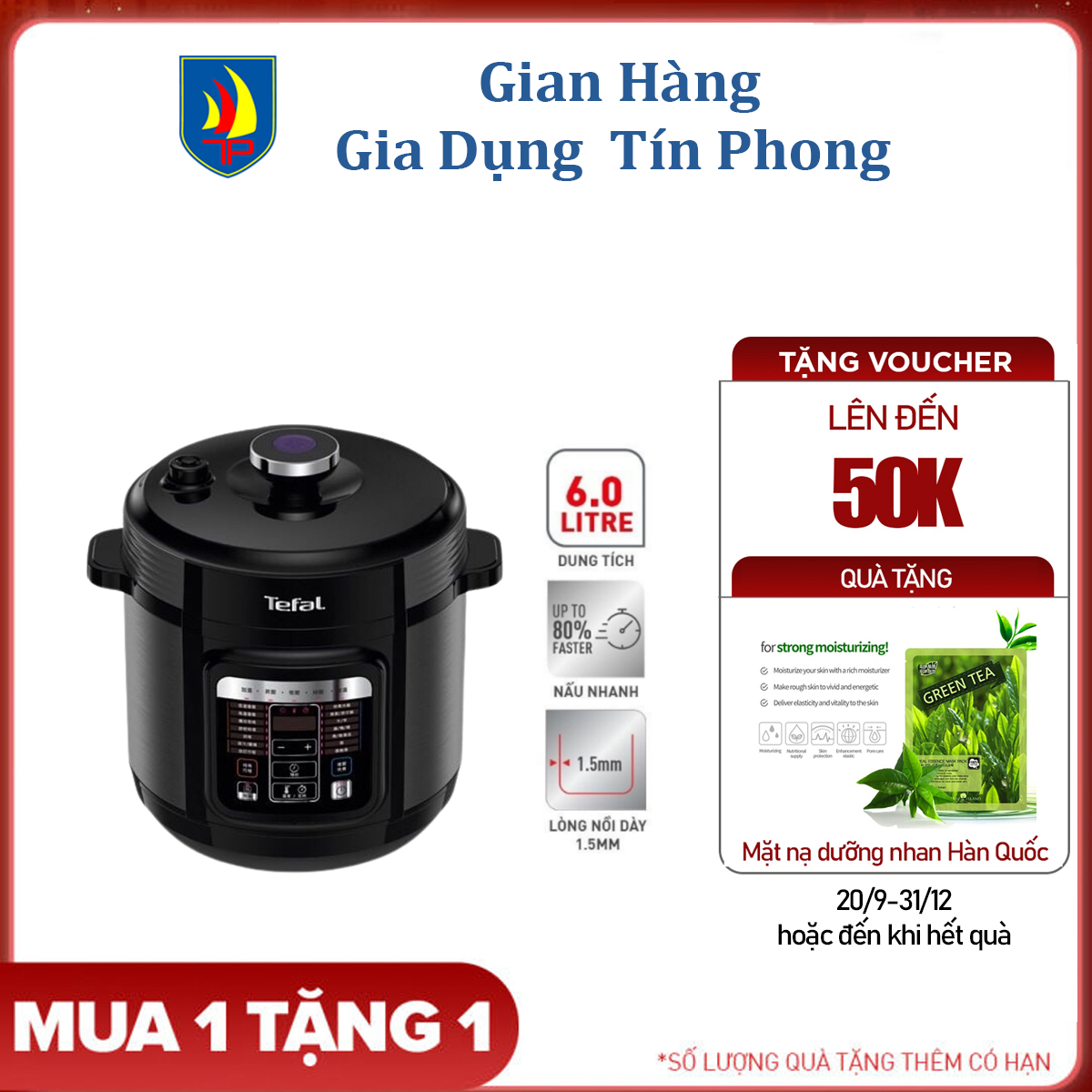 [Nhập CECAMP30KD1 giảm 30K] Nồi áp suất điện đa năng 6L Tefal CY601868 - Lòng nồi hợp kim nhôm chống dính - Van xả áp tự động - 15 chức năng nấu tự động -Hàng chính hãng