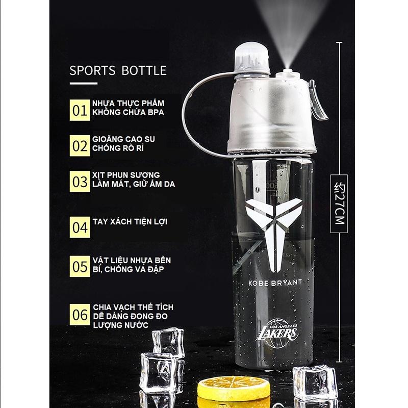 Bình nước thể thao, tập gym, bóng rổ, bóng chuyền, chạy bộ Energy Bottle có xịt phun sương 600ml cao cấp