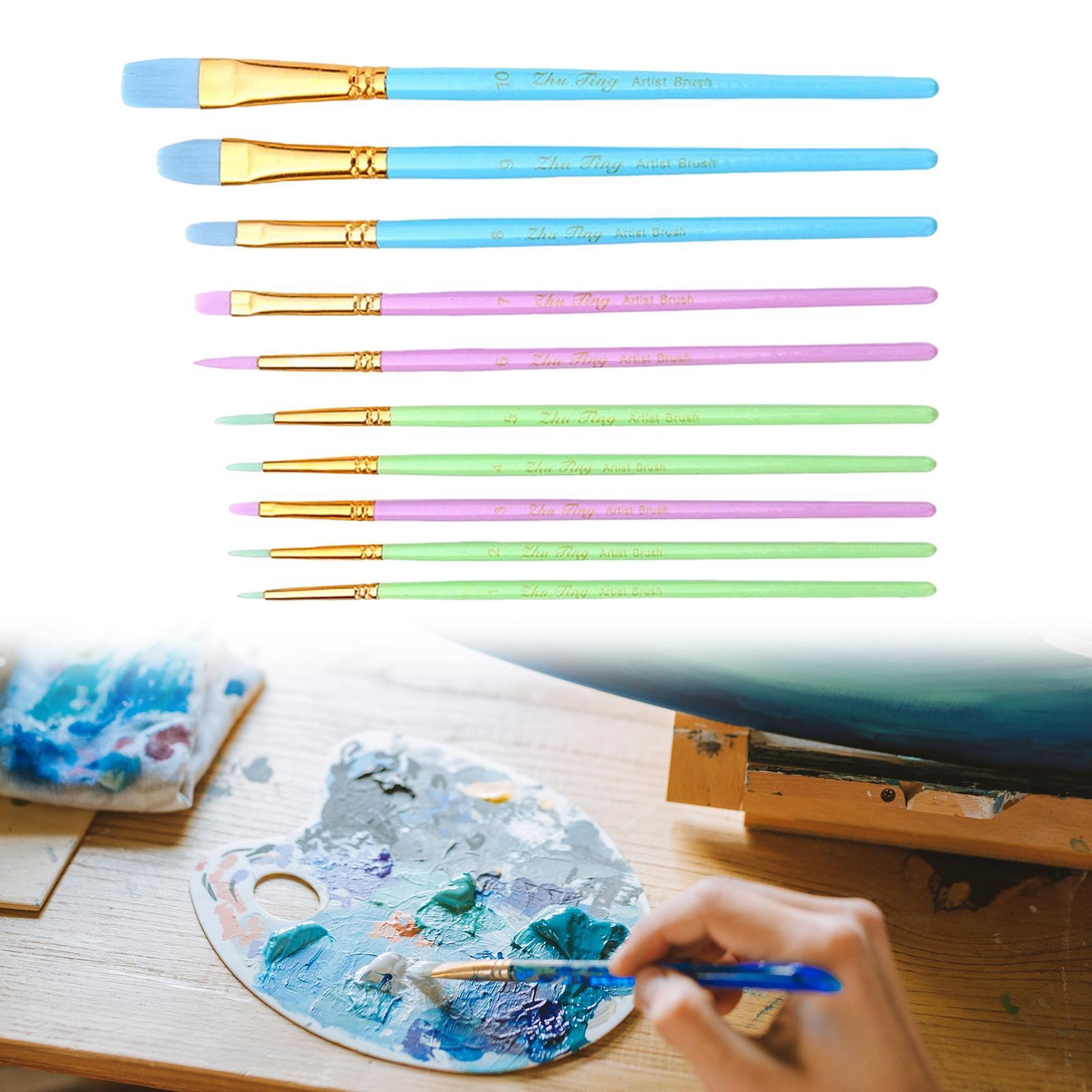 10Pcs Artist Watercolor Paint Brushes Set Detail Painting Kit Craft Supplies for Acrylic Oil