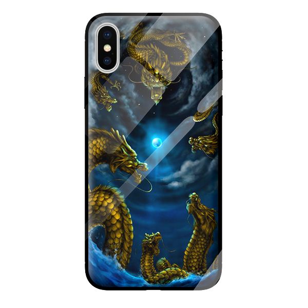 Ốp kính cường lực cho iPhone XS mẫu RỒNG VÀNG 1 - Hàng chính hãng