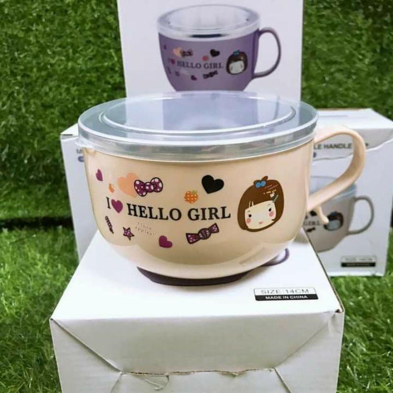 Bát ăn inox hai lớp chống nóng có nắp đậy kèm thìa cho bé