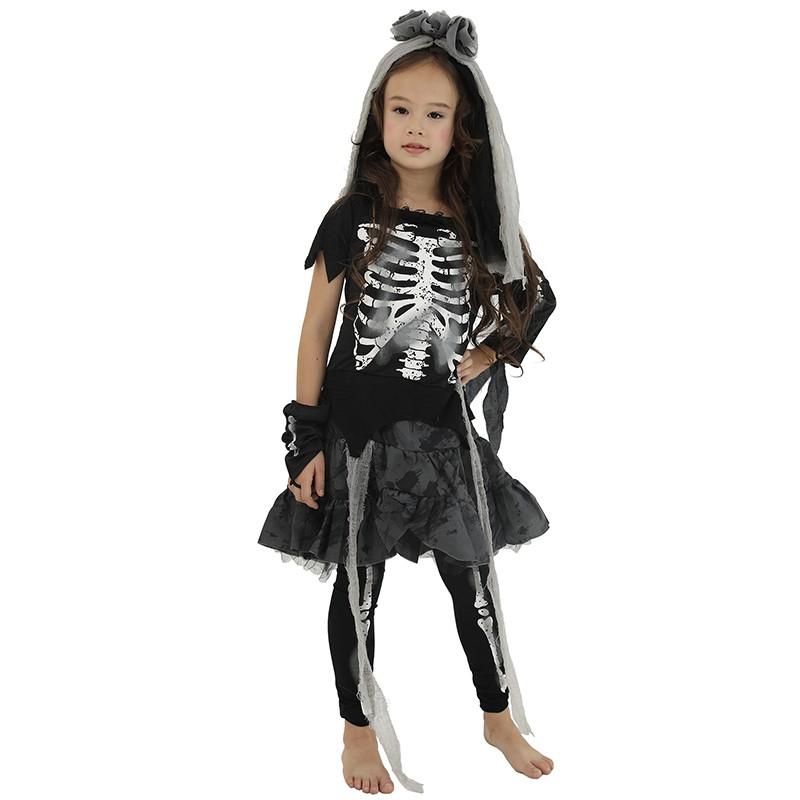 Đồ hóa trang trẻ em - Váy cô dâu ma 1 | Girls Skeleton Bride - FT22114