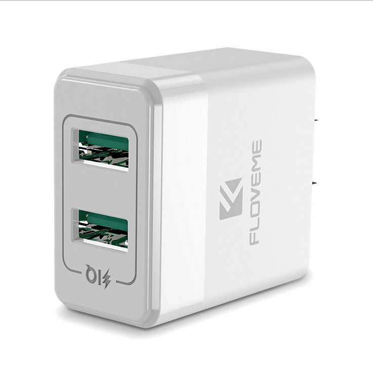 Củ sạc USB kép FLOVEME - điện áp 100-240V - sạc an toàn và nhanh chóng - chất liệu chống cháy ABC - chip nâng cấp  - Hàng chính hãng
