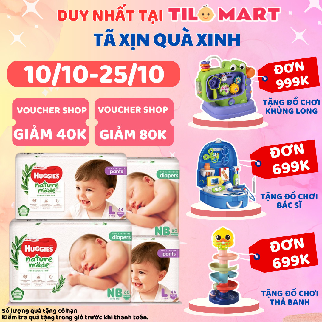 Tã dán/quần Huggies Platinum Nature Made size NB60/S82/M64/L54/XL44/M58/L44/XL38/XXL26 tặng đồ chơi Toyshouse (ngẫu nhiên)