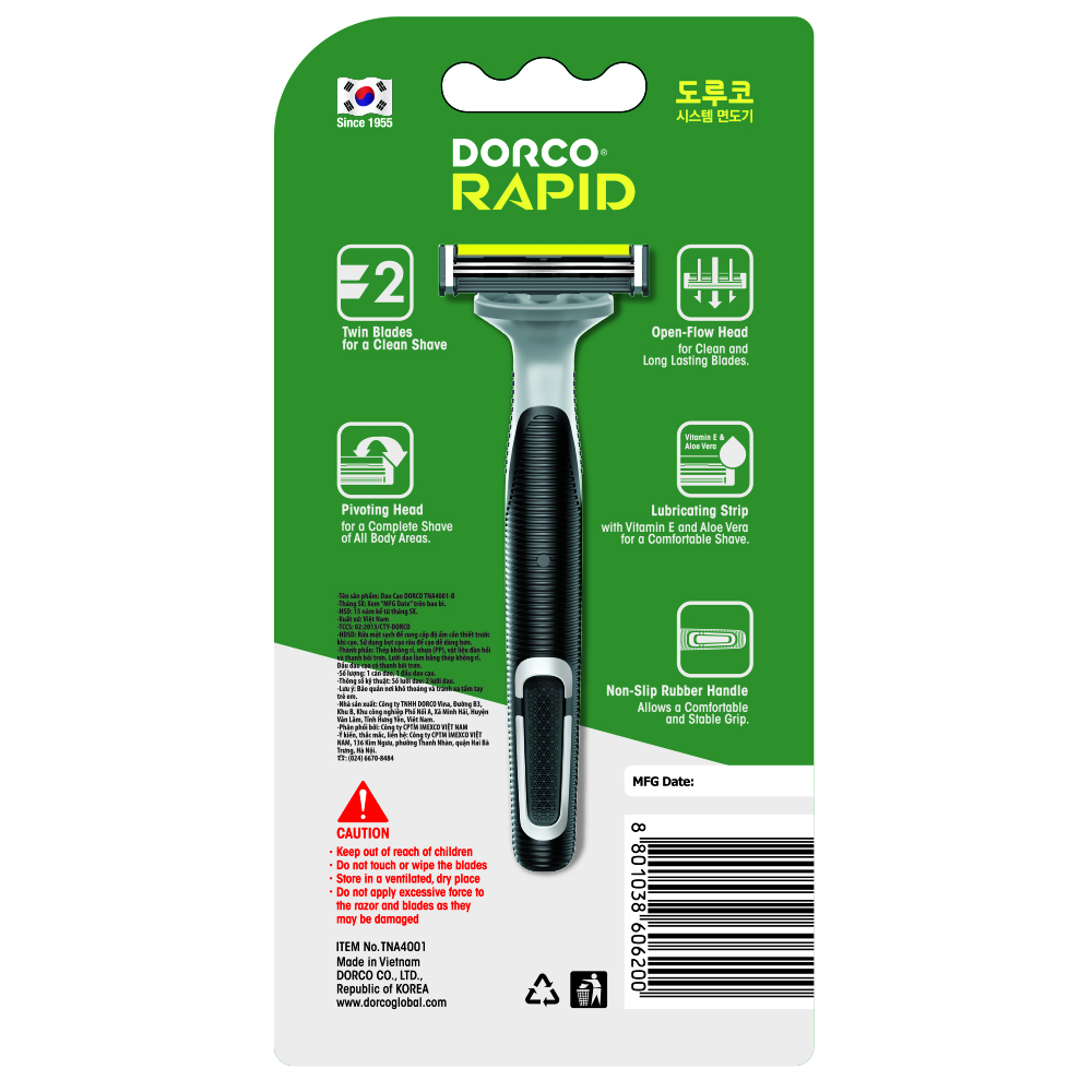 Combo Dao Cạo Râu 2 Lưỡi Và 4 Đầu Cạo Râu DORCO RAPID TNA4020-B