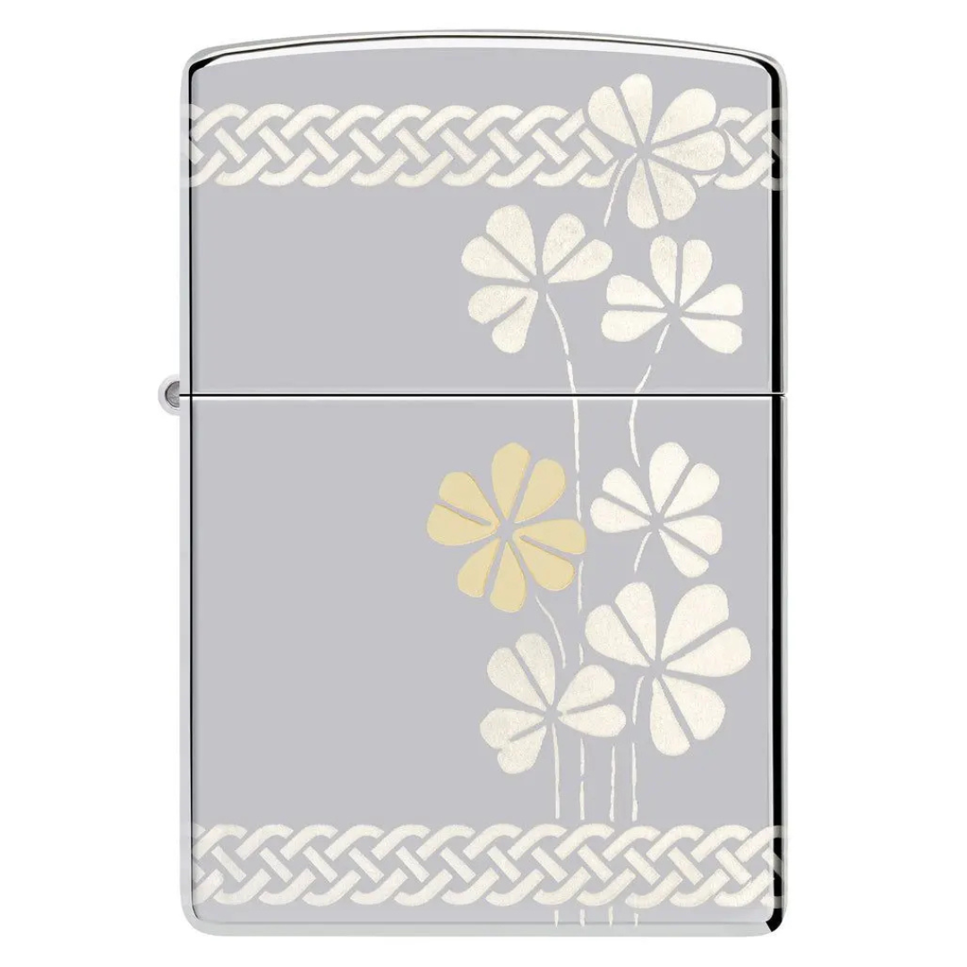 Bật Lửa Zippo Chính Hãng Clover Design - Họa Tiết Cỏ 4 Lá May Mắn, Laser 360°, Bảo Hành Trọn Đời