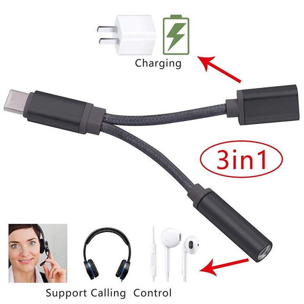 2 TRONG 1 Bộ Chuyển Đổi Âm Thanh Sạc Tai Nghe Cáp TYPE-C AUX Jack Headphone Cho Sét 3.5mm Tai Nghe Splitter -MKSHOP