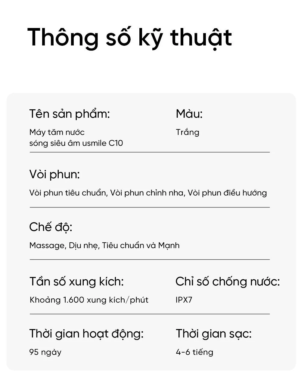 Máy Tăm Nước Sóng Siêu Âm Usmile C10 - Hàng Chính Hãng