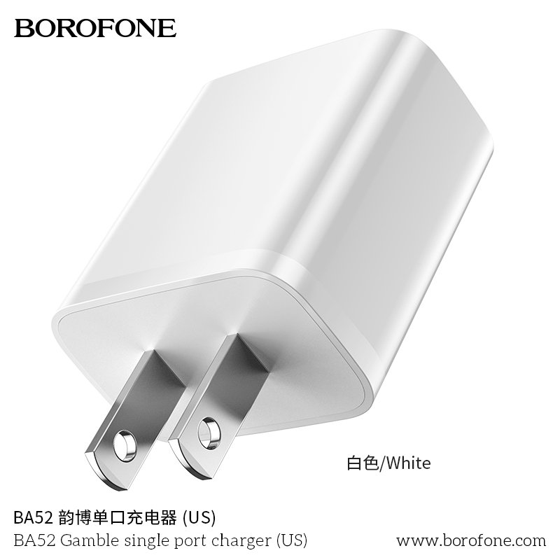 Cóc Sạc Borofone BA52 - 1 Cổng USB 2.1A chuẩn US- Hàng Nhập Khẩu