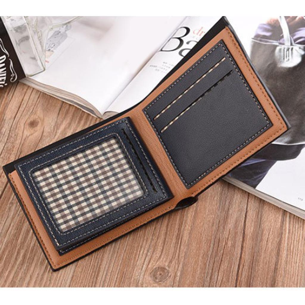 Leather Men Women Wallet Bifold Credit Card Holder Light Coffee