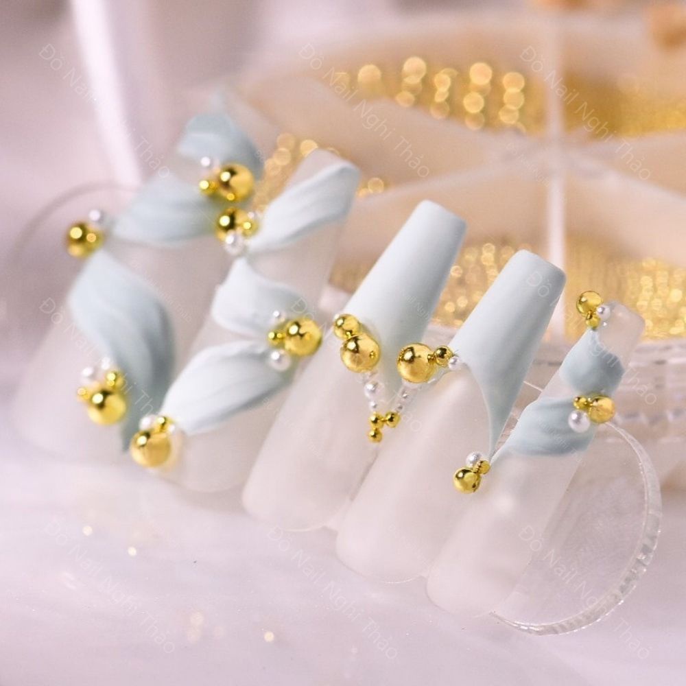 Set Bi Trang Trí Móng Kim Loại Khay Tròn 6 ngăn Mix Size