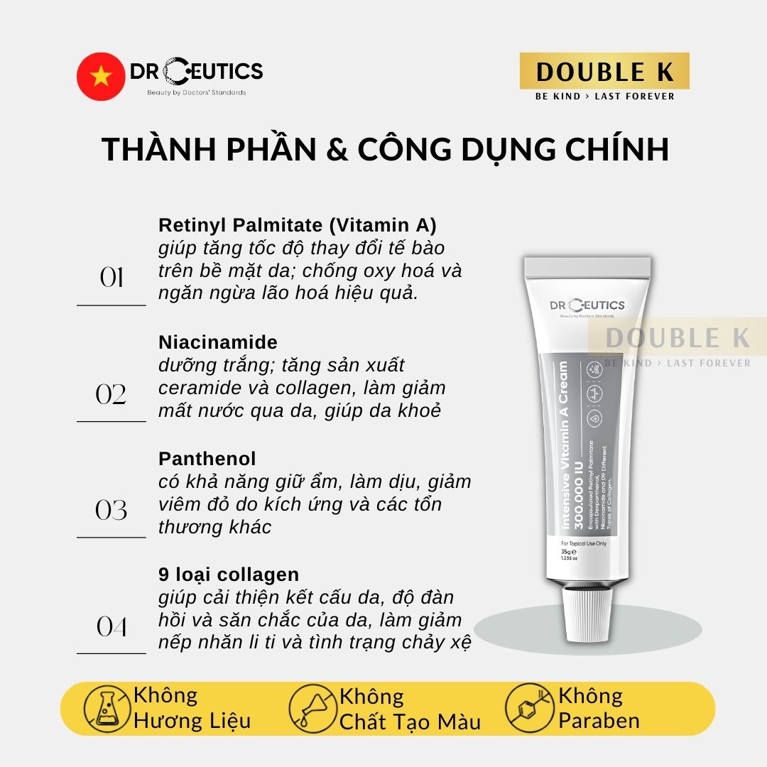 Kem Dưỡng Trẻ Hóa Da DrCeutics Intensive Vitamin A Cream 300.000 IU - Double K