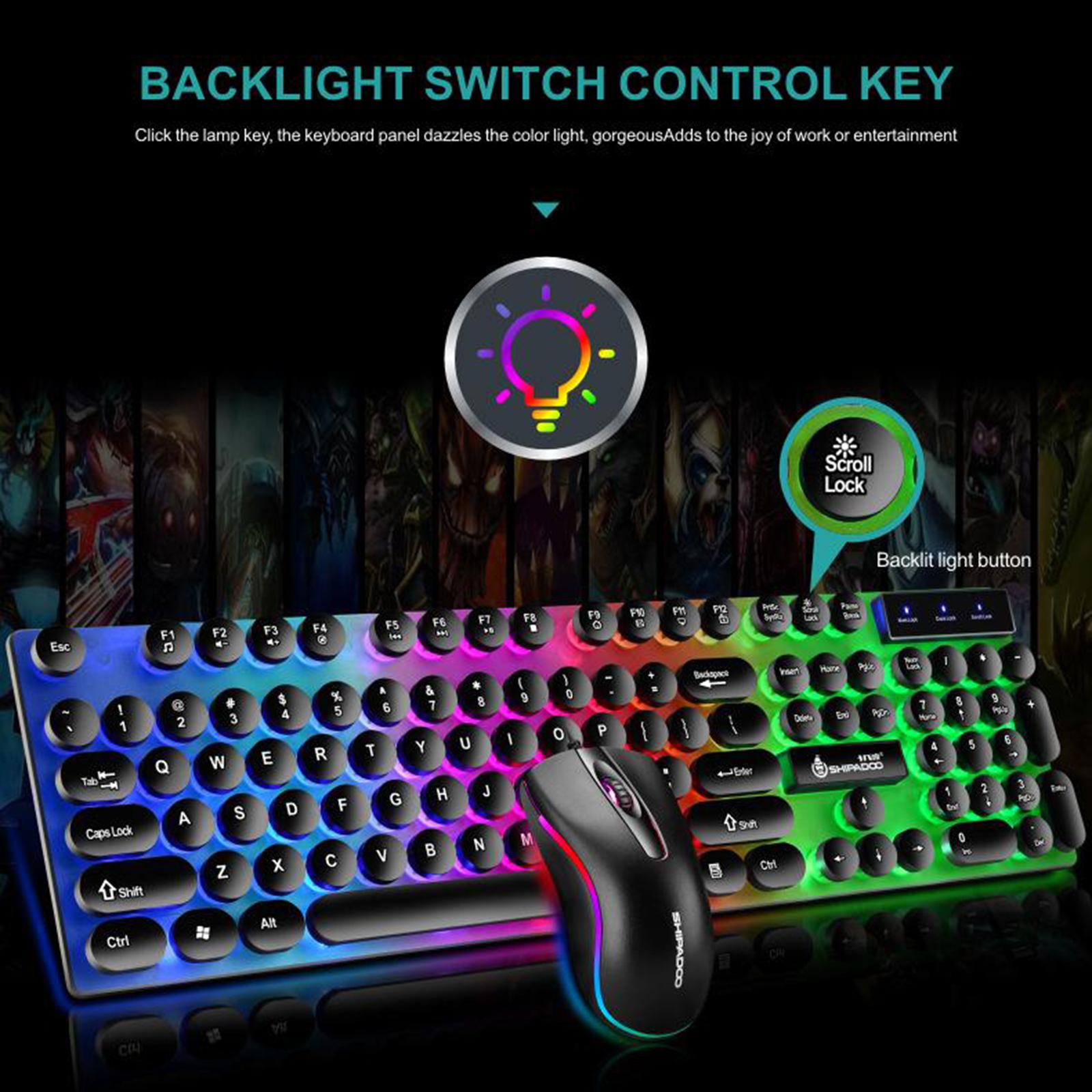 USB Wired RGB Rainbow Backlit Luminous Gamer Mouse Keyboard Set for Working or Games