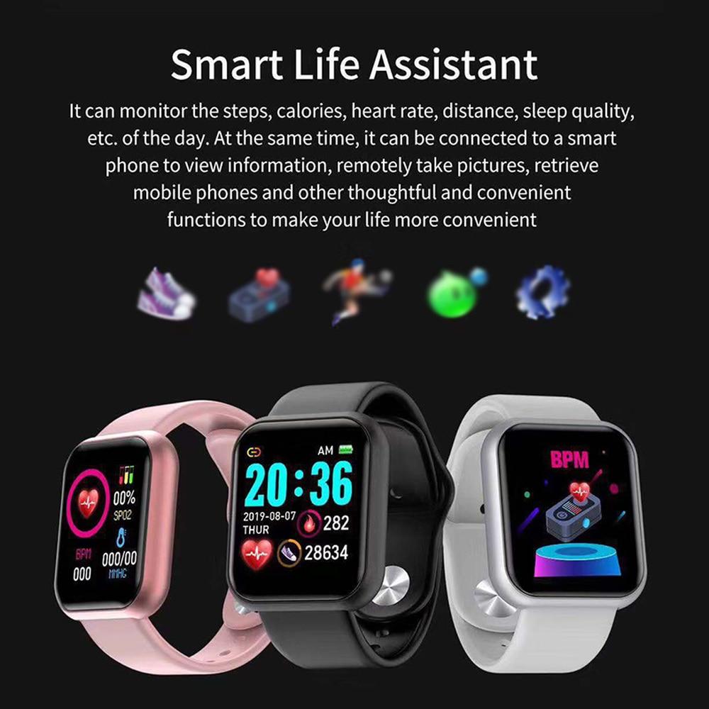 Màn hình màu Chống nước D20 Pro Vòng đeo tay thể dục thông minh Đo nhịp tim khi ngủ Đồng hồ đeo tay thể thao Y68 cho Android IOS Ứng dụng Fitpro Màu sắc: Bạc Đen