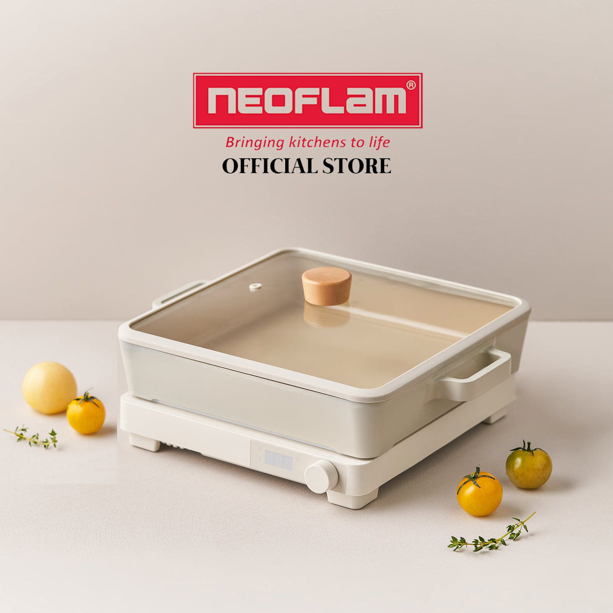 Bộ Combo 2 món chảo lẩu, bếp từ Fika Neoflam - Hàn Quốc, Sản phẩm màu trắng ngà