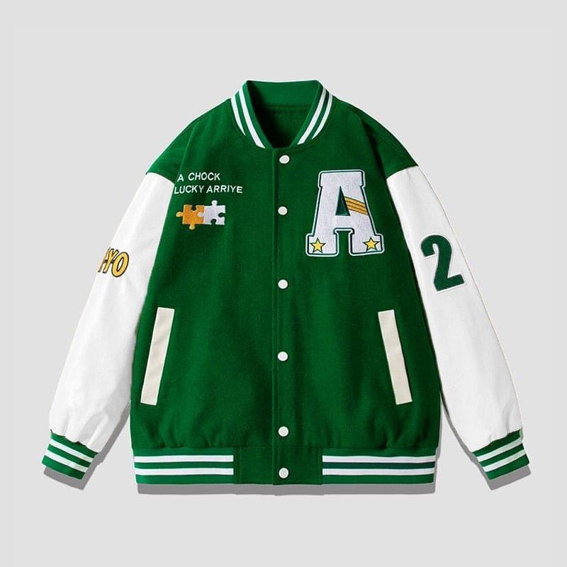 Áo Khoác Varsity Local Brand Bomber Chữ A thêu cả Áo phù hợp cho cả Nam và Nữ, Áo khoác bomber jacket nam nữ phối Nâu Boin shop thêu nỉ 2 lớp, chất nỉ bông siêu đẹp