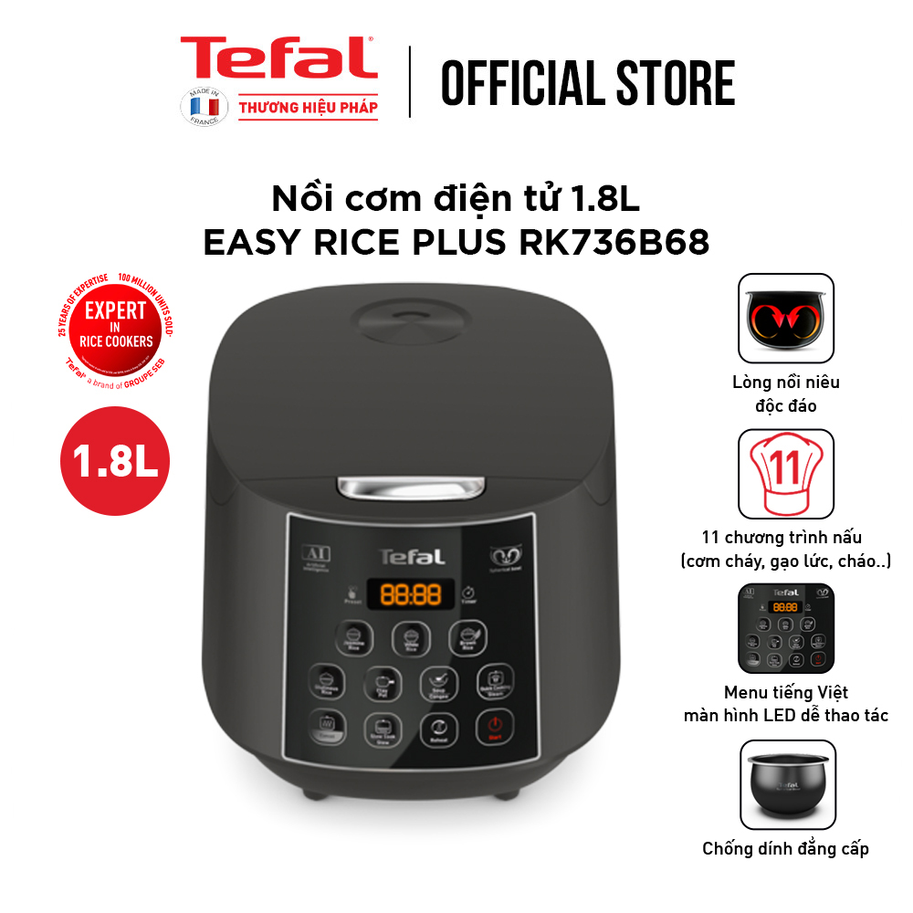 Combo Nồi cơm điện Easy Rice Plus RK736B68 &amp; Chảo chiên sâu lồng 28cm Tefal Unlimited G2551902 - Hàng chính hãng