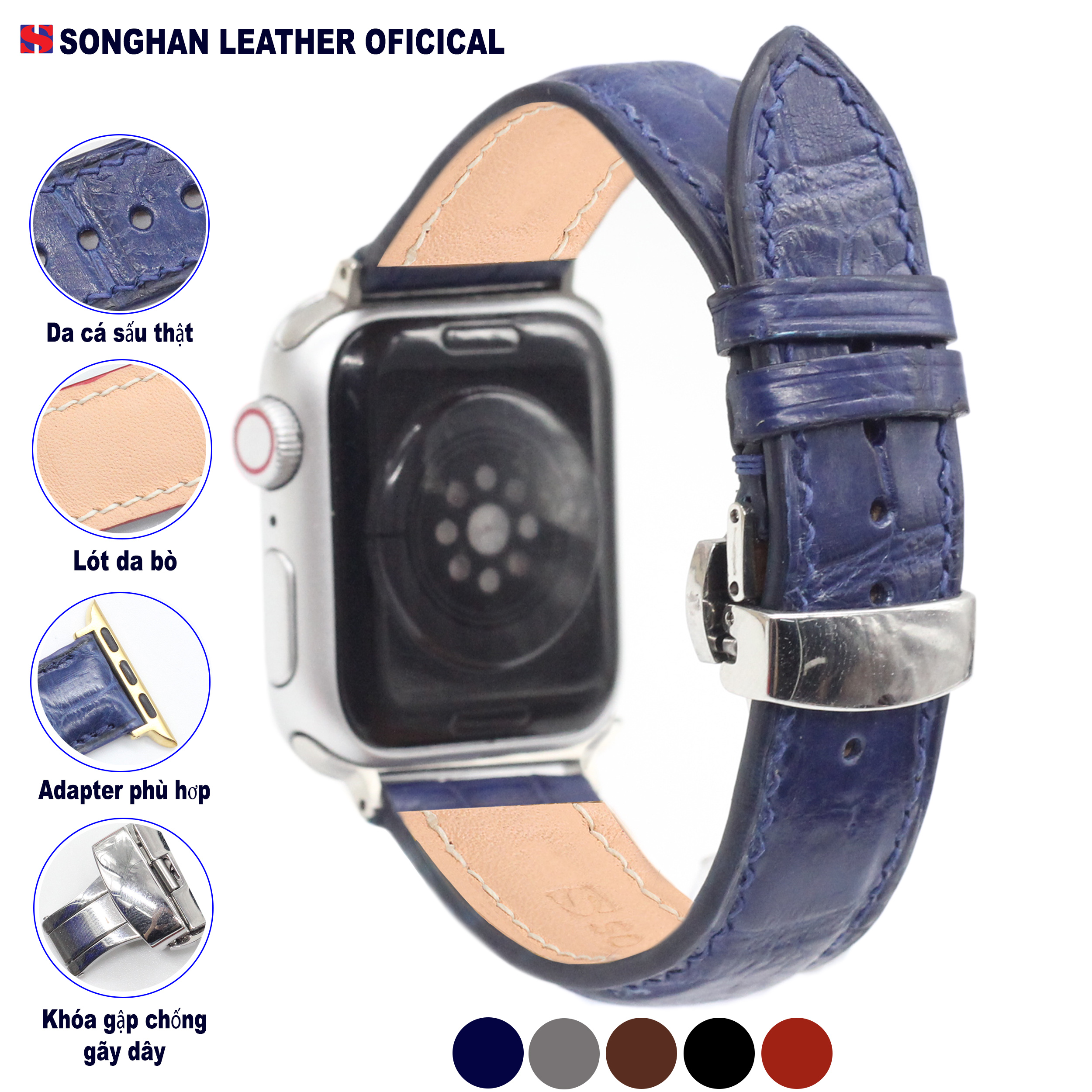 Dây Đeo Thay Thế Dành Cho Apple Watch Da Cá Sấu Cao Cấp, Dây Da Apple Watch Series 2,3,4,5,6,7 Size 38mm,40mm,41mm,42mm,44mm,45mm Hàng Chính Hãng Songhan Leather