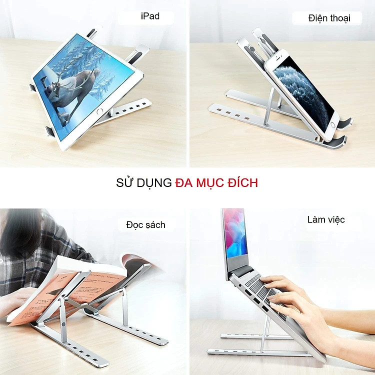 Giá Đỡ Laptop Hợp Kim Nhôm Cao Cấp Có Thể Gấp Gọn, Giúp Tản Nhiệt Laptop, dành cho Macbook, Máy Tính Xách Tay. 07 Vị Trí Điều Chỉnh Góc Độ, Giá Đỡ Máy Tính Laptop Hợp Kim Nhôm Cao Cấp Giúp Tản Nhiệt Có Thể Tháo Rời Hàng Hàng Chính Hãng miDoctor