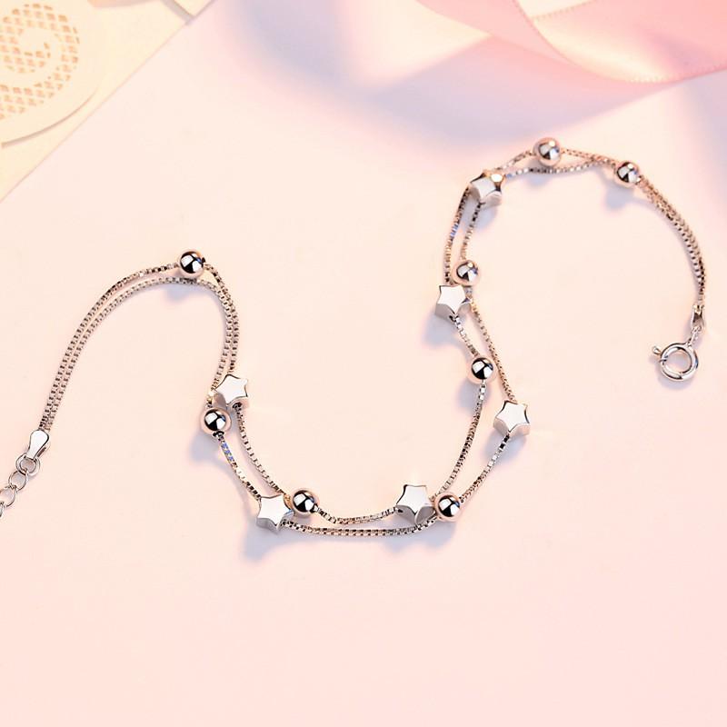 Lắc Chân Bạc Nữ Vòng Chân Bạc Ý S925 Mạ Bạch Kim Cao Cấp Hình Hạt Ngôi Sao - NT Silver