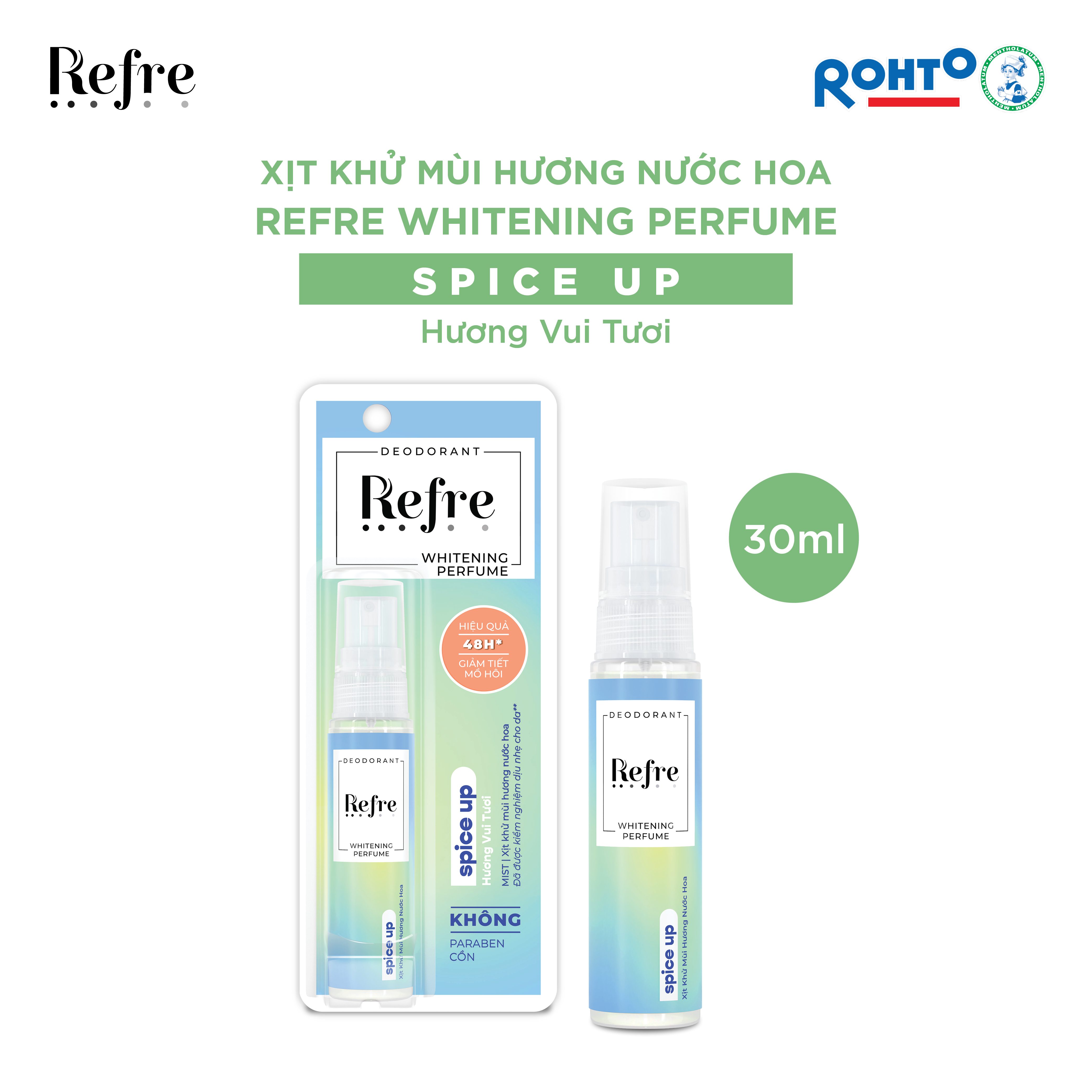 Xịt Khử Mùi Dưỡng Trắng Hương Nước Hoa Refre Whitening Perfume Spice Up - Hương Vui Tươi 30ml