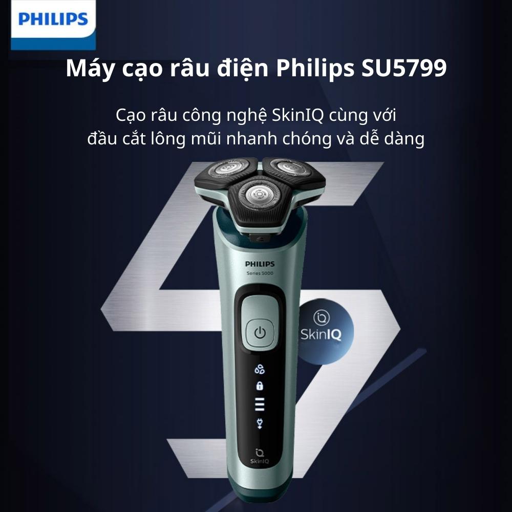 Máy cạo râu điện Philips SU5799 cạo râu khô và ướt, kèm đầu cắt lông mũi Seri S5000 tích hợp sạc nhanh - Hàng nhập khẩu