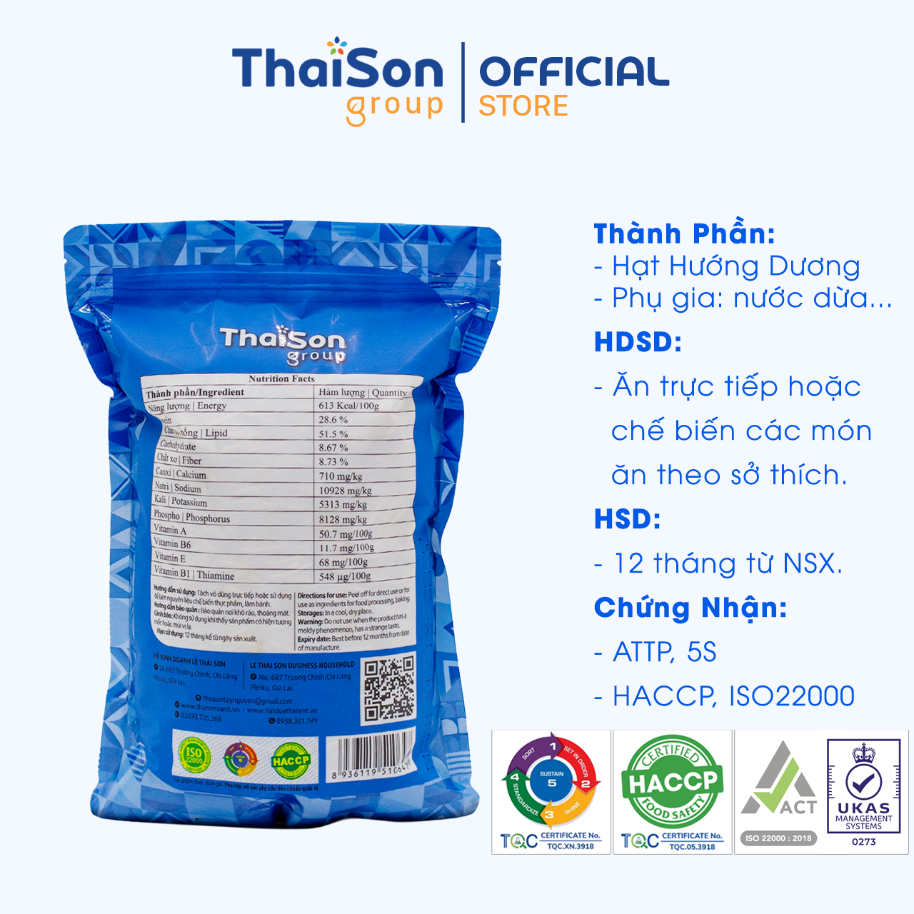 Hạt Hướng Dương Sạch Thái Sơn Gia Lai tẩm vị dừa bì 500Gr HHD05