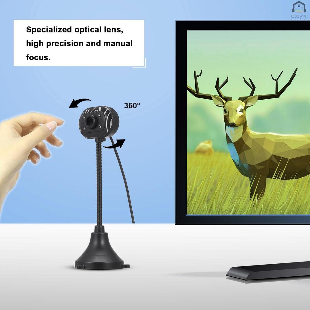 Webcam HD 480P USB 2.0 kèm mic 4 đèn LED cho laptop