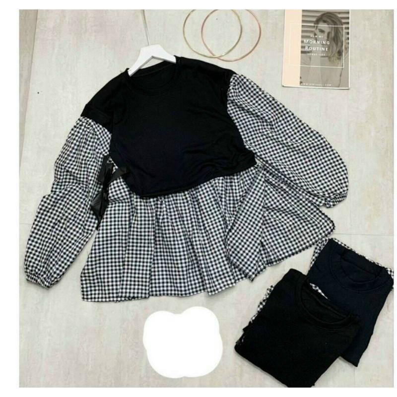 Áo babydoll phối caro chất vải dày dặn, mềm mịn, bao đẹp