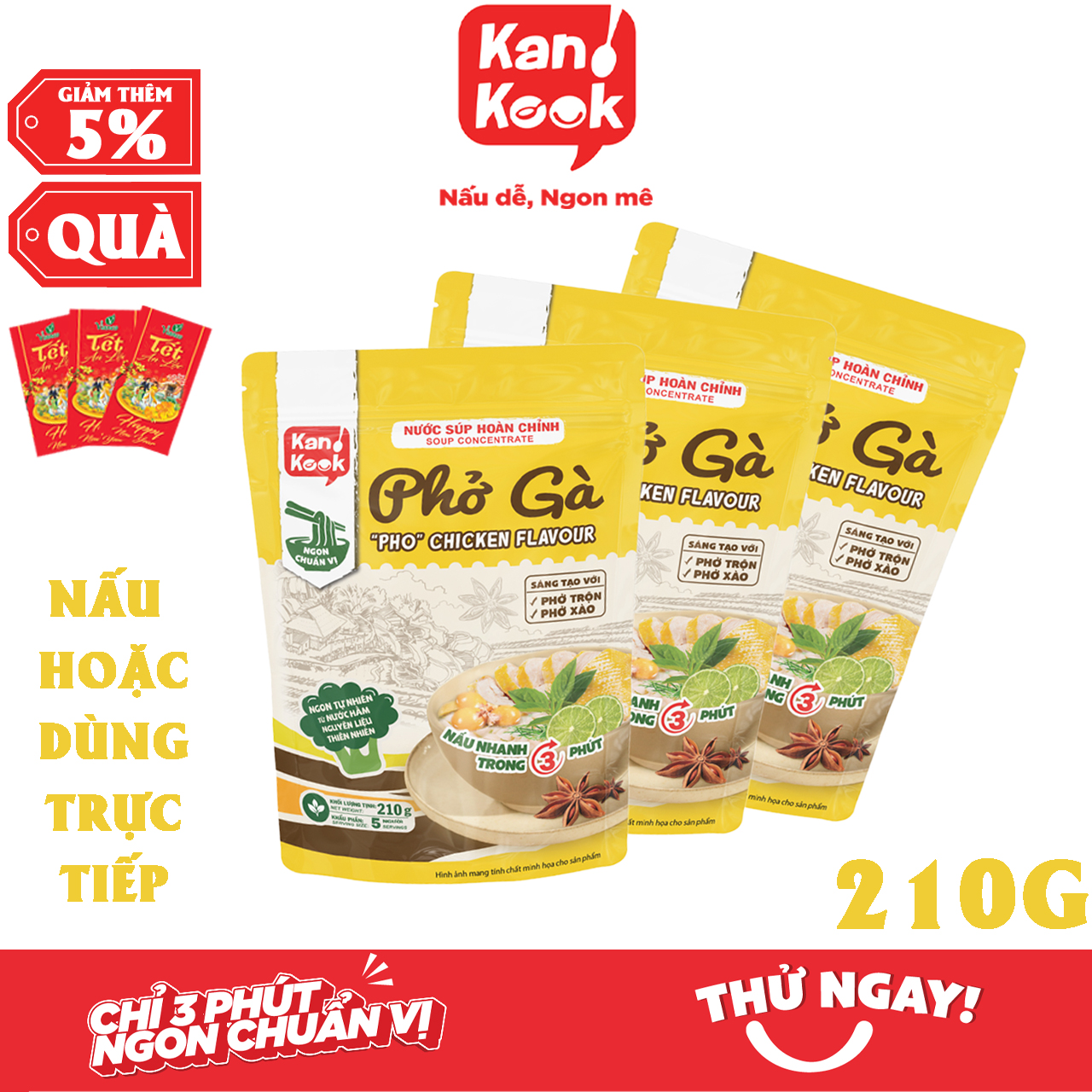 Nước Xốt (Sốt) Cô Đặc Vị Phở Gà KanKook Gói 210g Nấu/Trộn Ăn Liền Vị Hoàn Chỉnh Chuẩn Vị Phở Sài Gòn